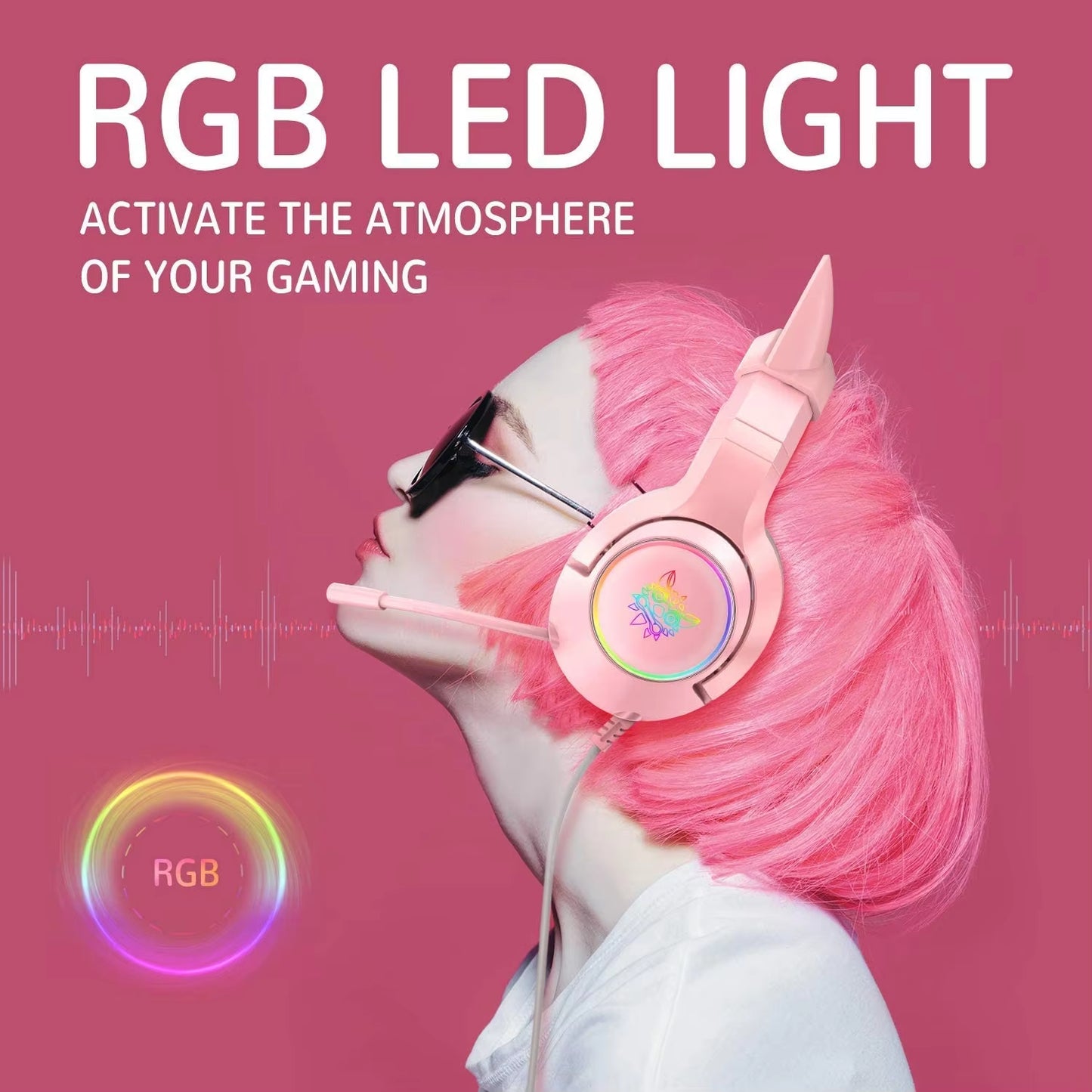 New Arrival LED Cat Ear Gaming Headphones Pink Headset 7.1 Stereo Sound Removable Cat Ear Wired Gaming Headsets with Mic