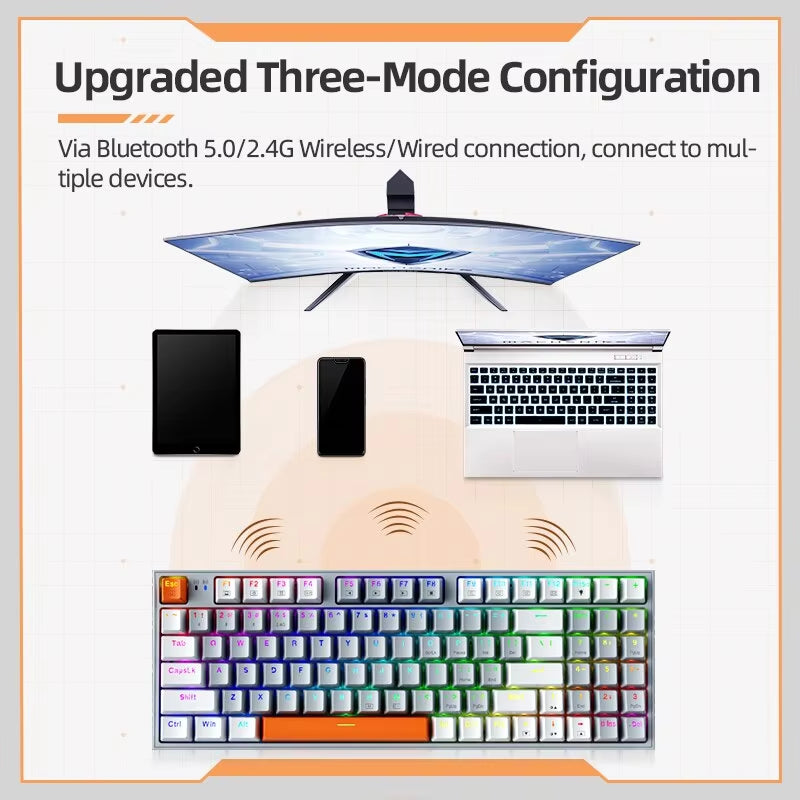K500W Wireless Mechanical Keyboard Hot Swap Tri-Mode 94 Keys RGB Backlit Gaming Keyboard for PC Gamer Laptop