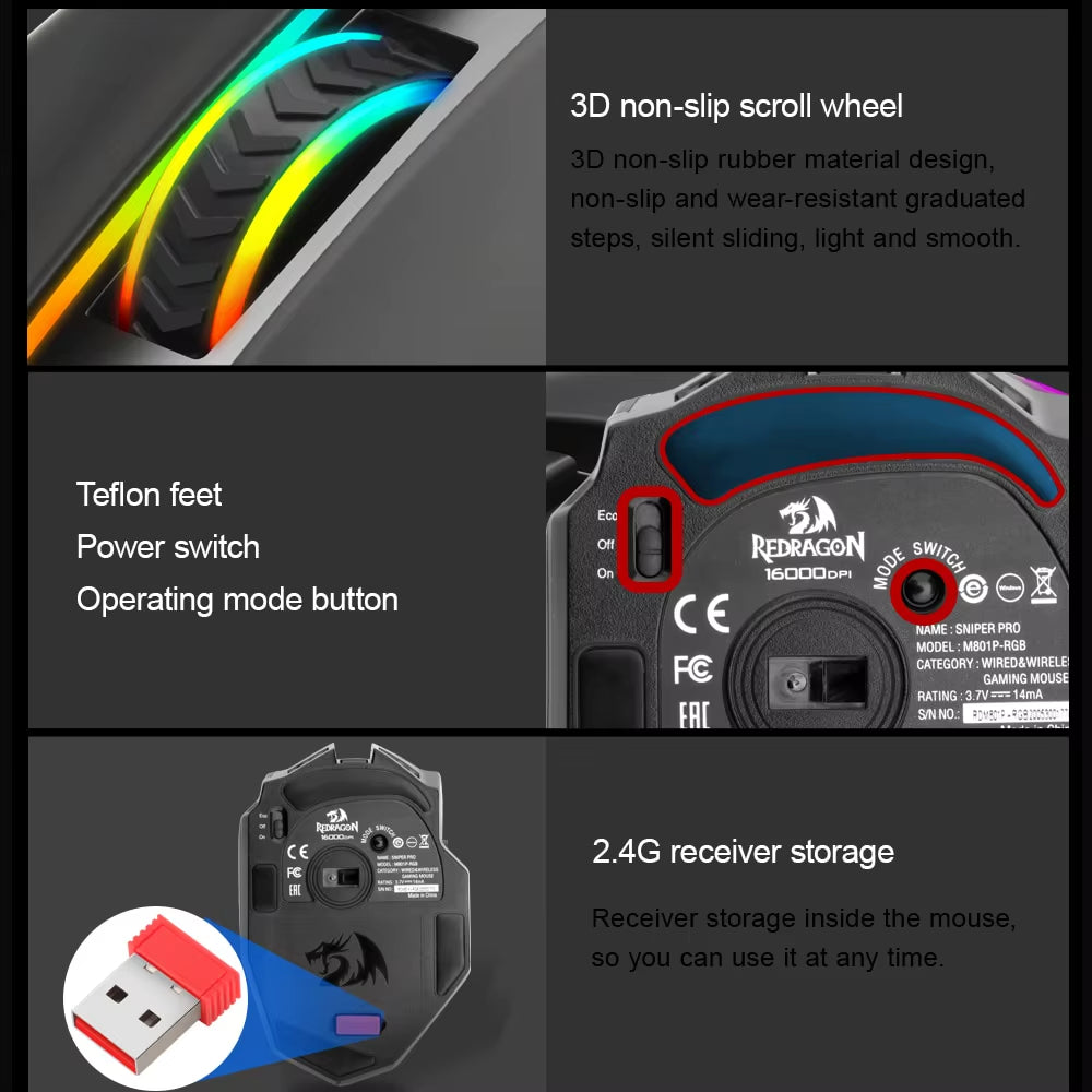 Sniper Pro M801P RGB USB Wireless Gaming Mouse