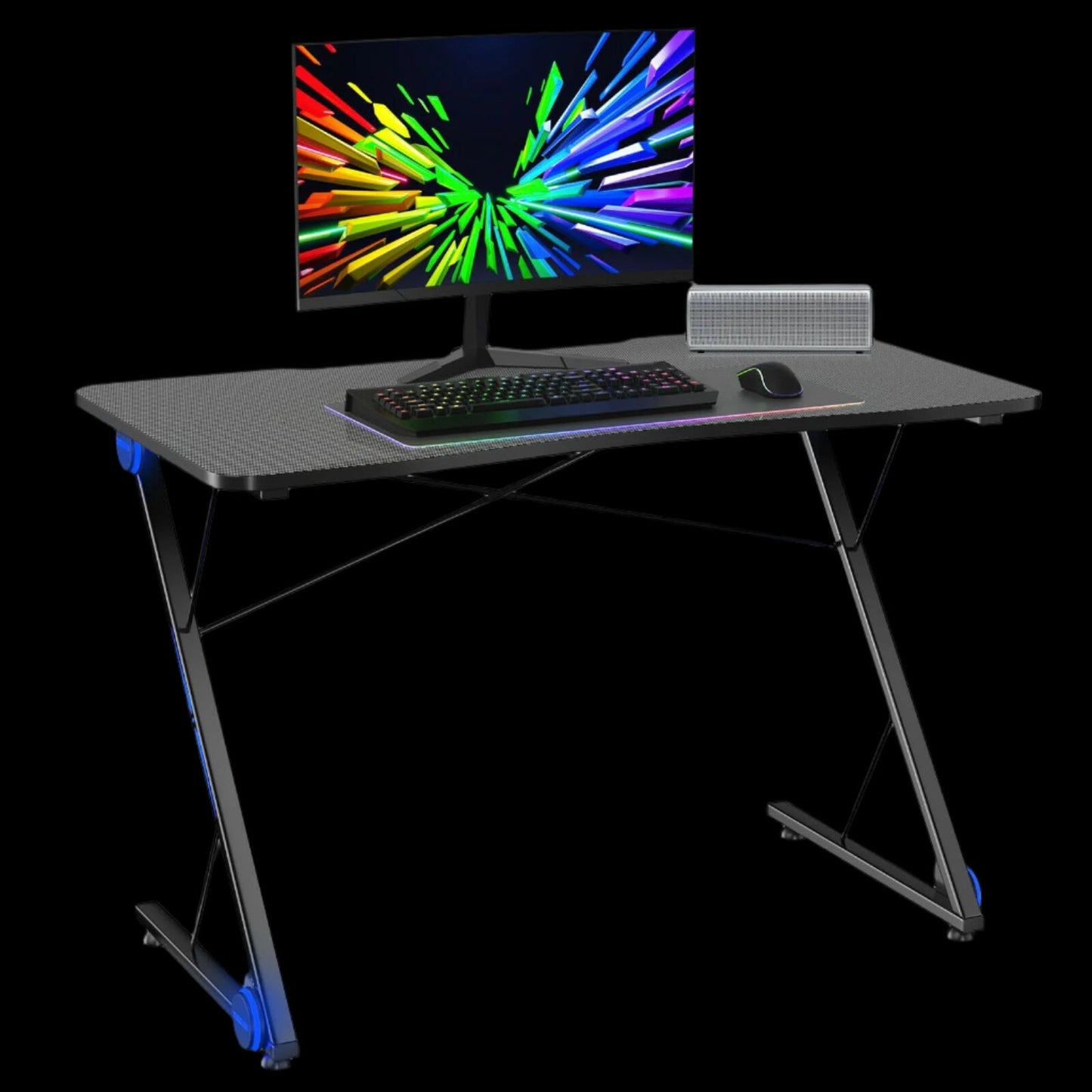 Z-Shaped Ergonomic Gaming Desk with Blue Lights