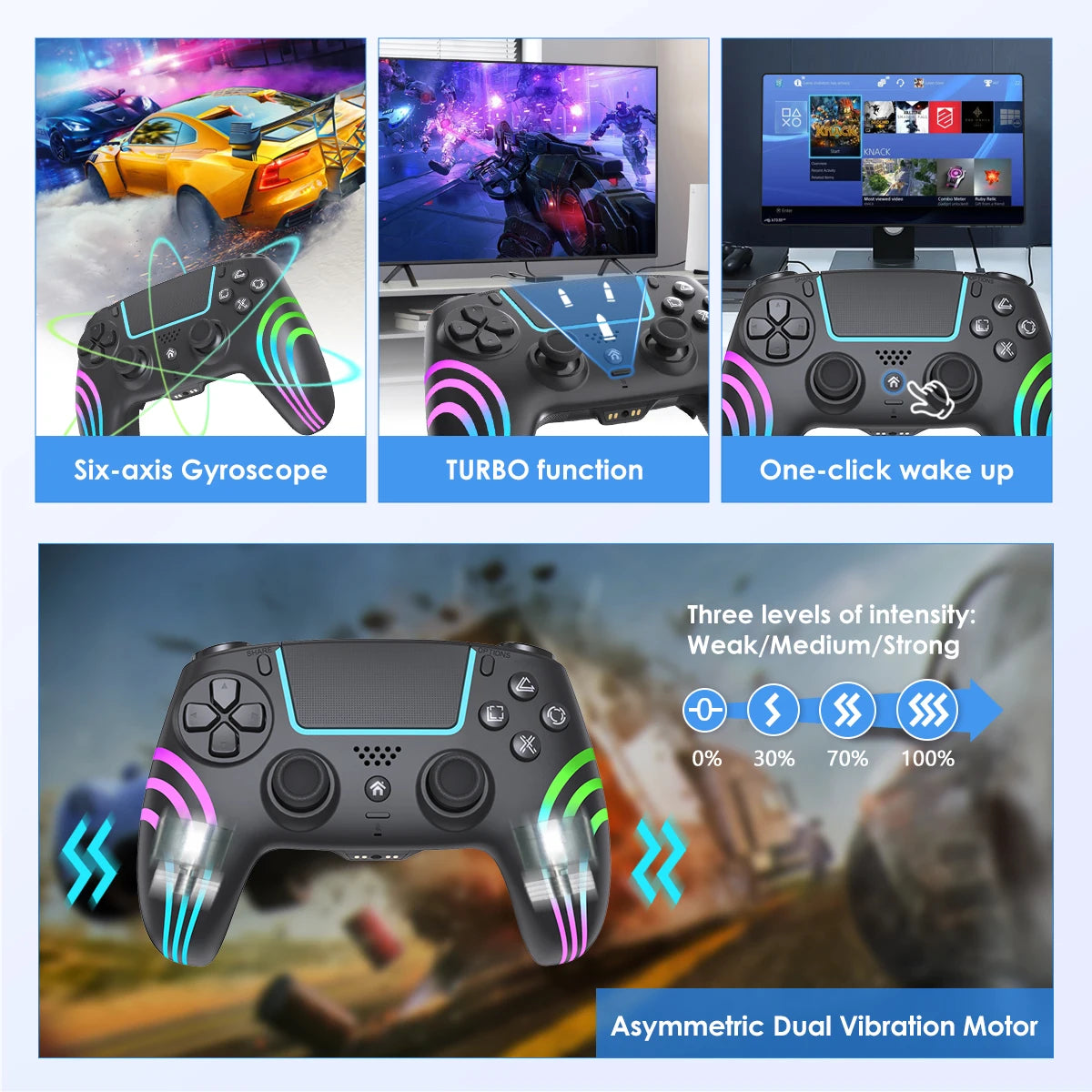 Wireless PS4 Controller – RGB LED Bluetooth Gamepad with Dual Vibration for PlayStation 4 & PC