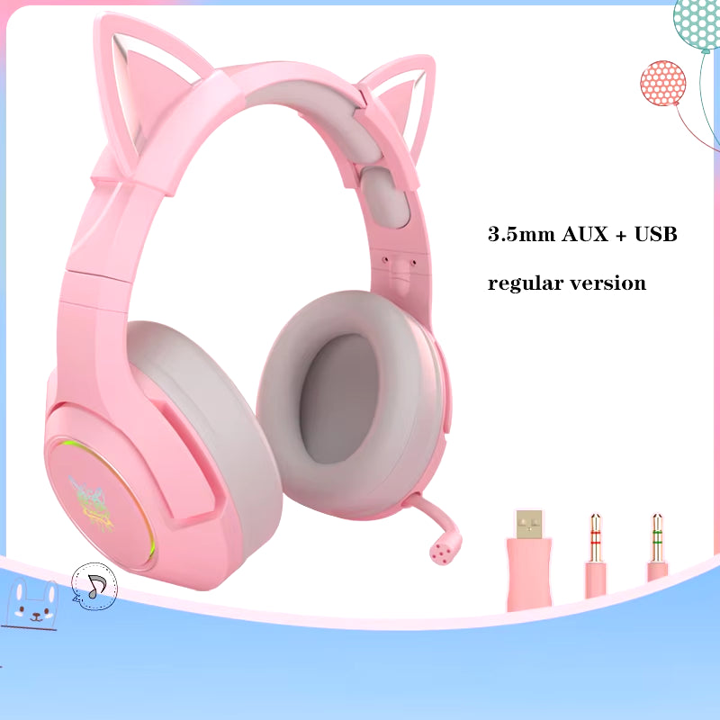 New Arrival LED Cat Ear Gaming Headphones Pink Headset 7.1 Stereo Sound Removable Cat Ear Wired Gaming Headsets with Mic