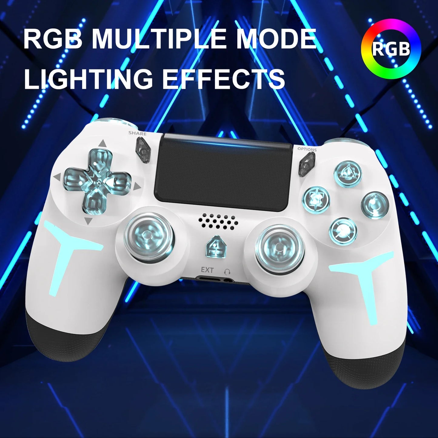 RGB Wireless Game Controller for PS4/PS3/PC – LED Bluetooth Gamepad with 6-Axis Gyro & Dual Vibration