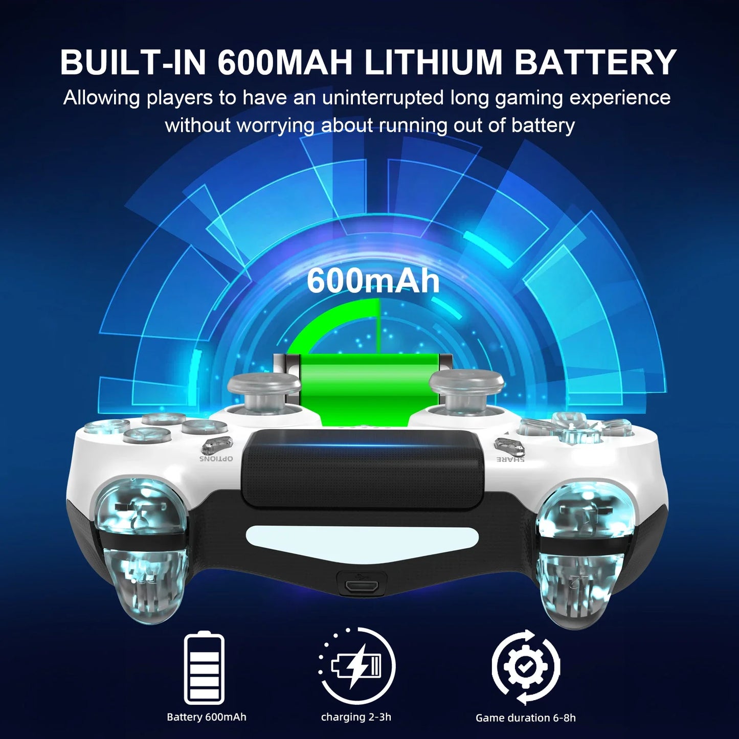 RGB Wireless Game Controller for PS4/PS3/PC – LED Bluetooth Gamepad with 6-Axis Gyro & Dual Vibration
