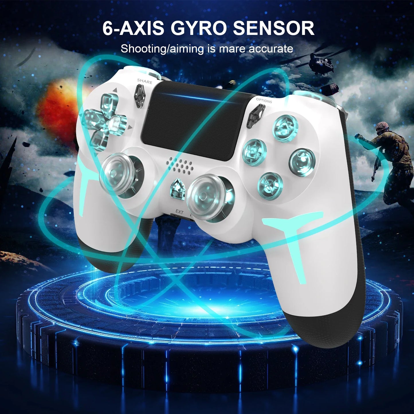 RGB Wireless Game Controller for PS4/PS3/PC – LED Bluetooth Gamepad with 6-Axis Gyro & Dual Vibration