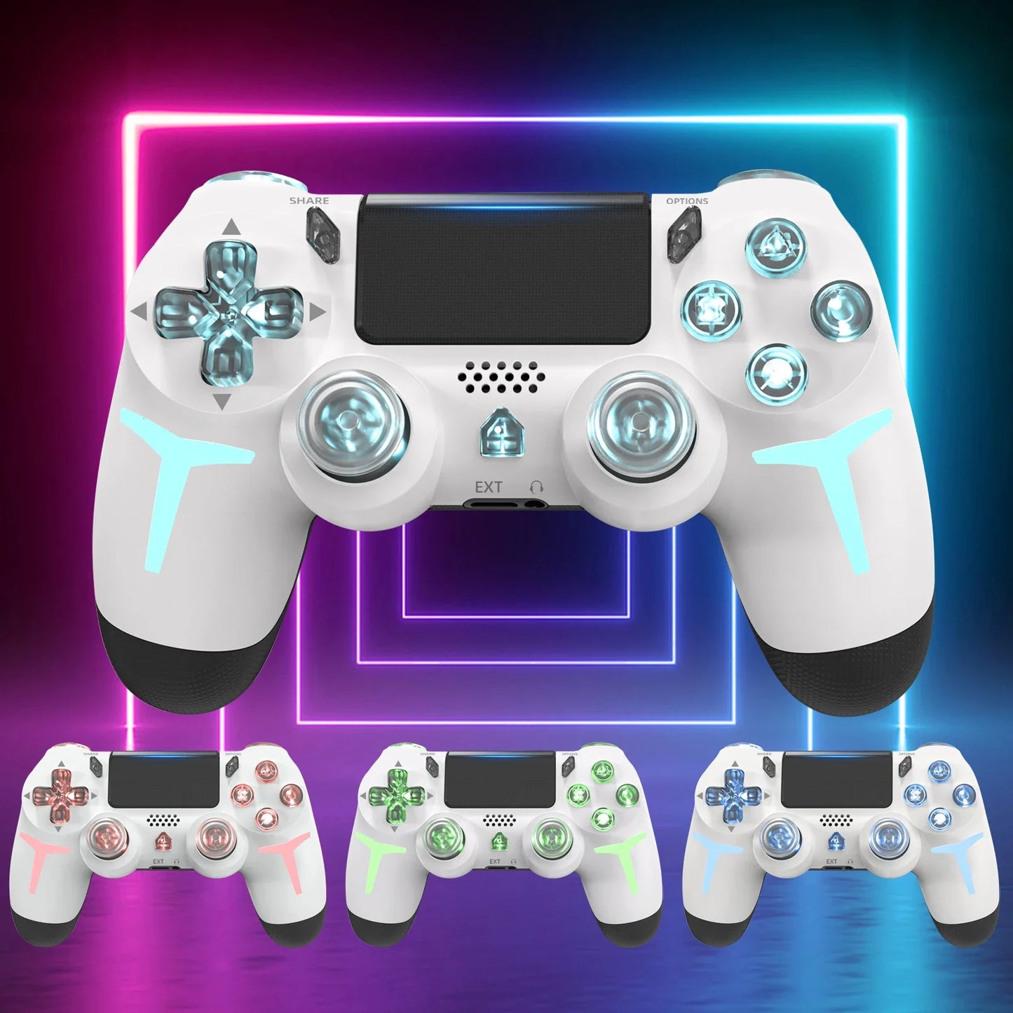 RGB Wireless Game Controller for PS4/PS3/PC – LED Bluetooth Gamepad with 6-Axis Gyro & Dual Vibration