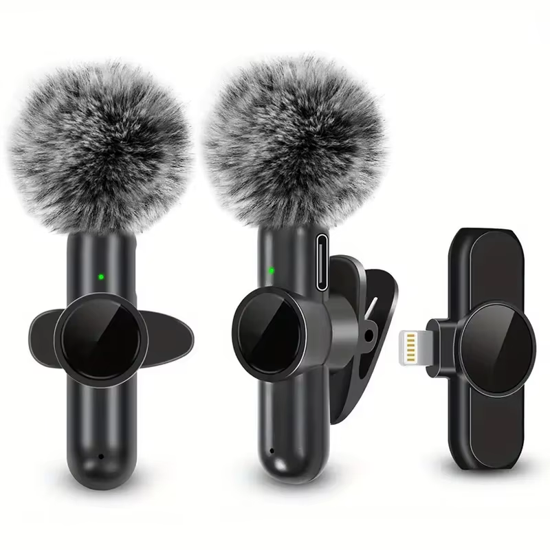Wireless Lavalier Microphone with Windproof Cover for iPhone Android Mobile Phone