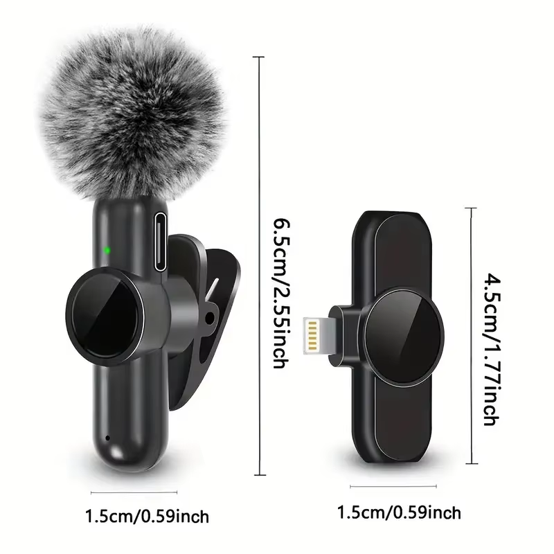 Wireless Lavalier Microphone with Windproof Cover for iPhone Android Mobile Phone