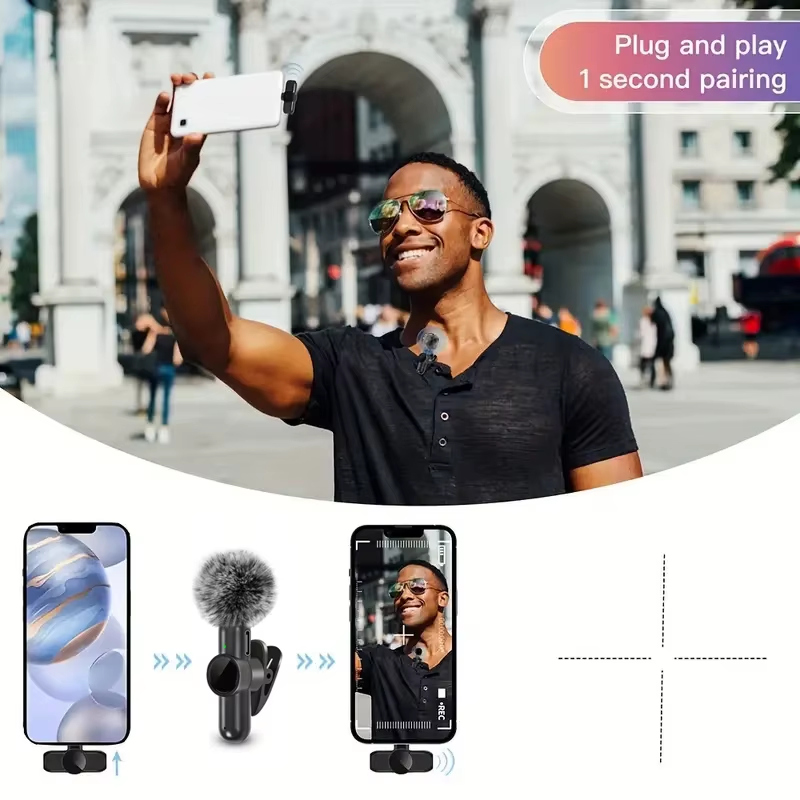 Wireless Lavalier Microphone with Windproof Cover for iPhone Android Mobile Phone