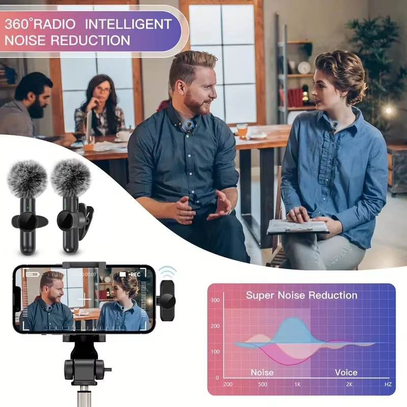 Wireless Lavalier Microphone with Windproof Cover for iPhone Android Mobile Phone
