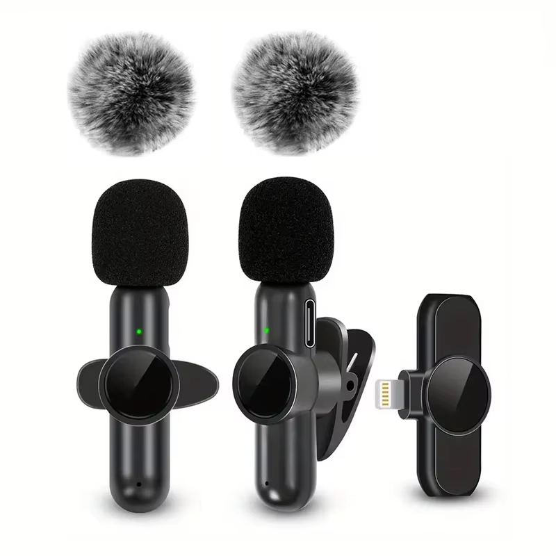 Wireless Lavalier Microphone with Windproof Cover for iPhone Android Mobile Phone