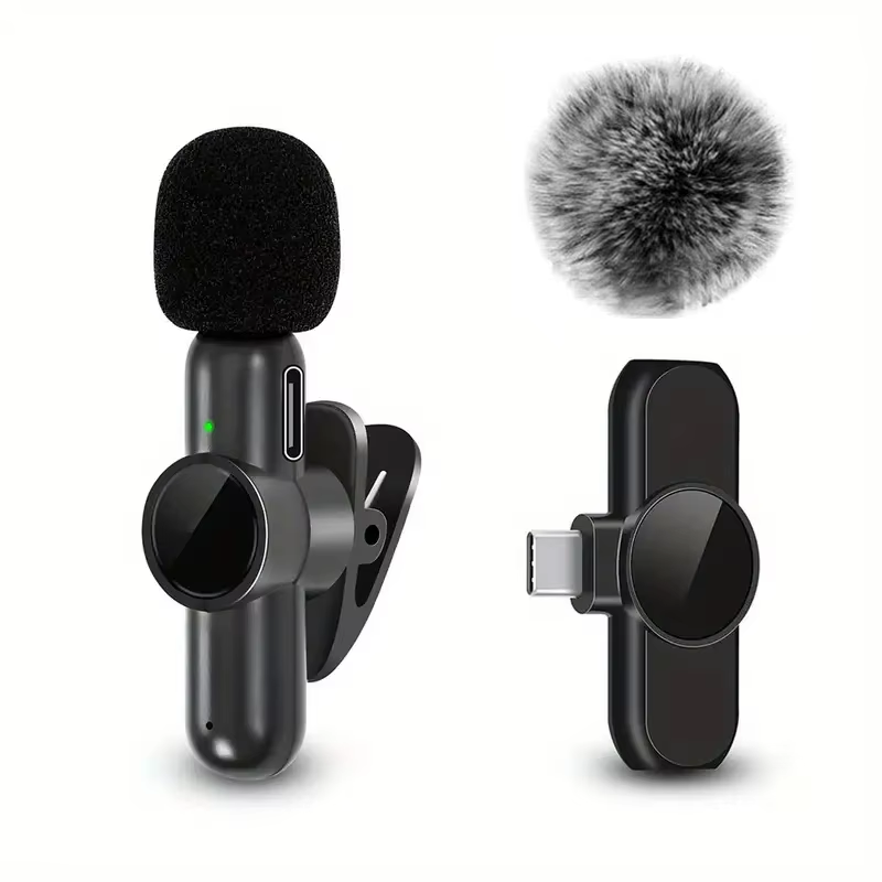 Wireless Lavalier Microphone with Windproof Cover for iPhone Android Mobile Phone