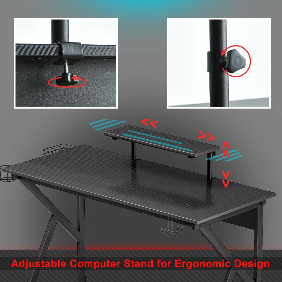K- Frame Computer Desk with Adjustable Monitor Shelf