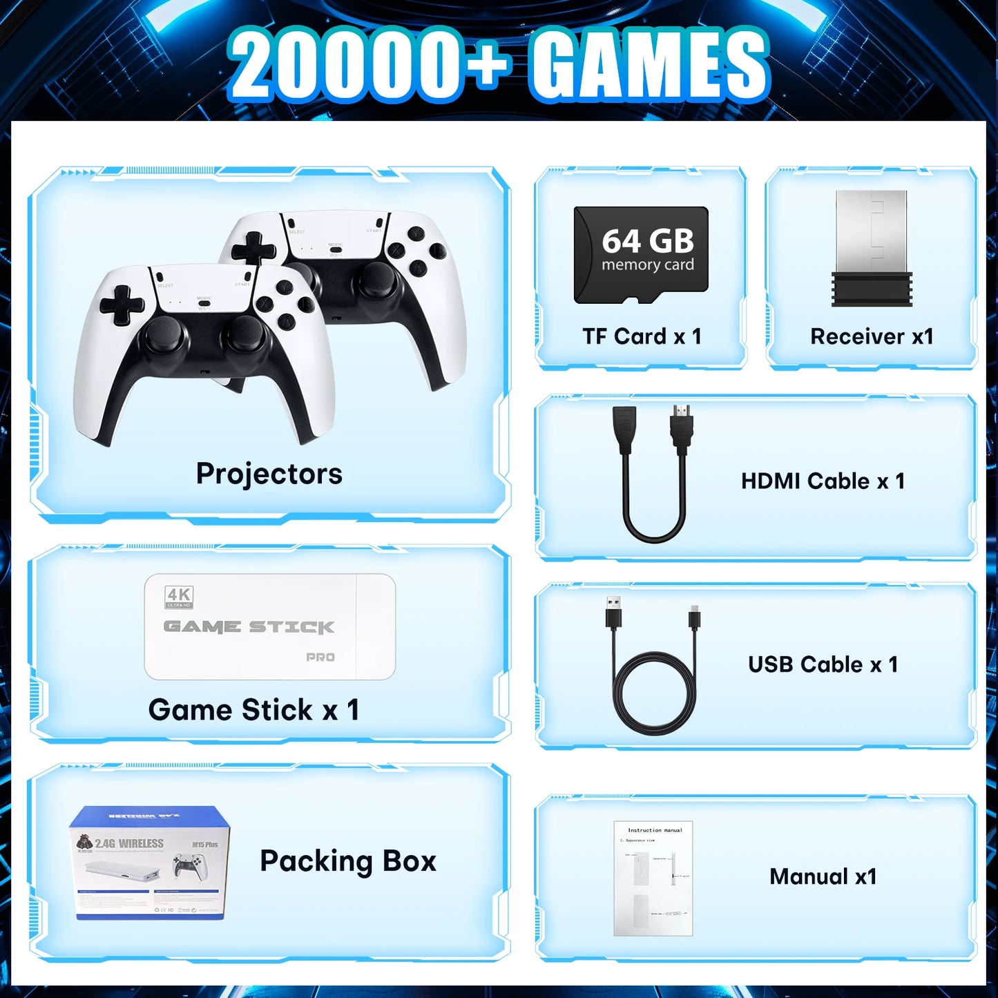 Wireless Retro Game Console – 20,000+ Games, Handheld, Two-Player Support