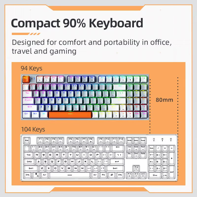 K500W Wireless Mechanical Keyboard Hot Swap Tri-Mode 94 Keys RGB Backlit Gaming Keyboard for PC Gamer Laptop