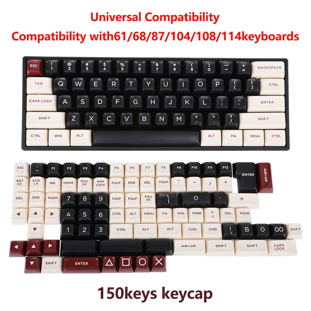 Keycaps ASA Profile 150 Keys Double Shot Key Cap Set for Cherry MX Switches 60 Percent/64/Gk61 Gaming Mechanical Keyboard