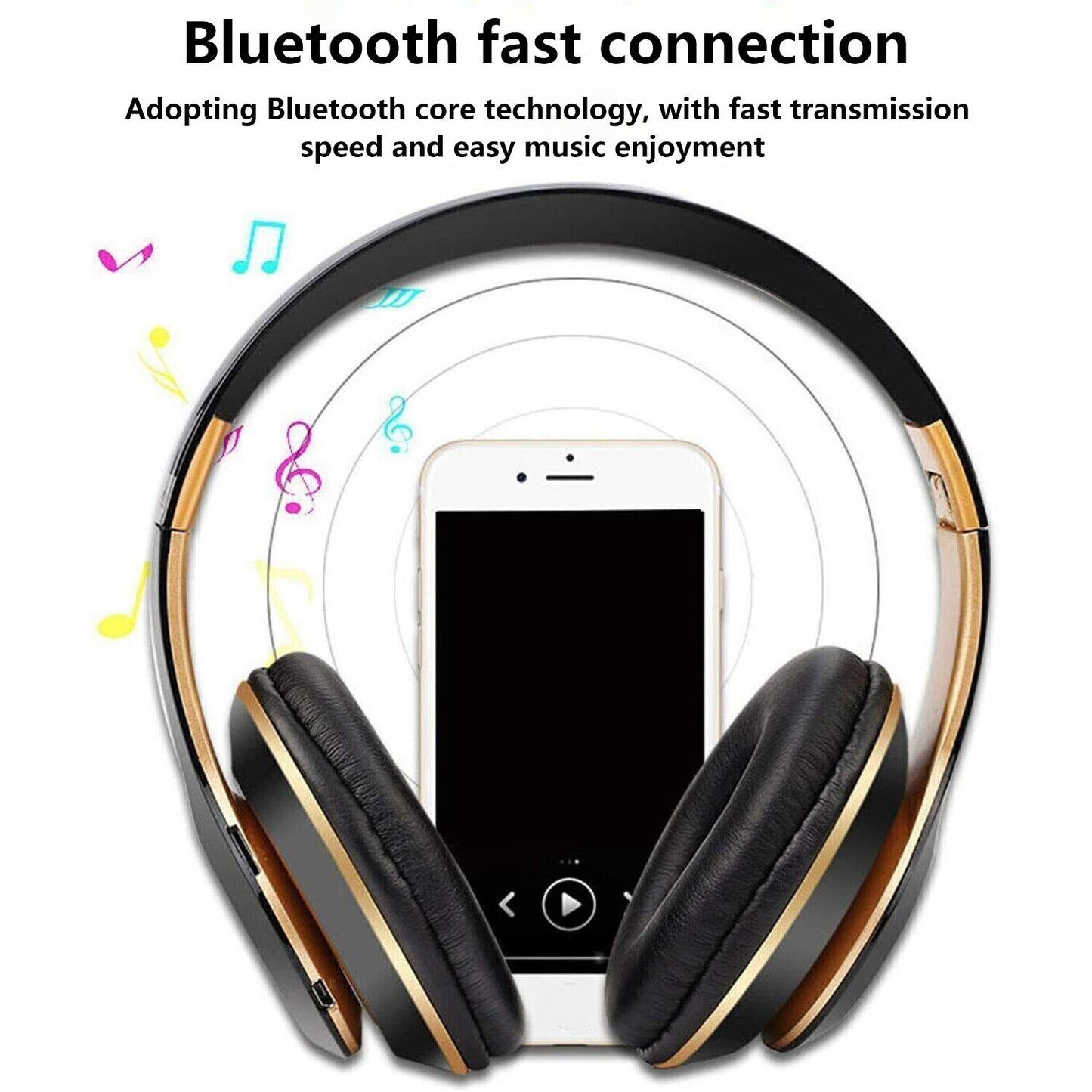 New Wireless Bluetooth Headphones Over-Ear Noise Canceling All Devices UK