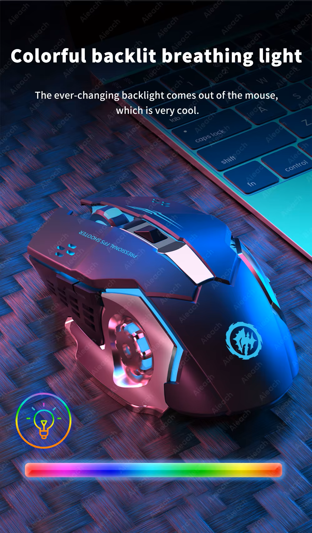 Rechargeable Wireless Mouse for Computer Tablet Bluetooth Gaming Mouse Ergonomic Backlight Mouse Laptop Accessories