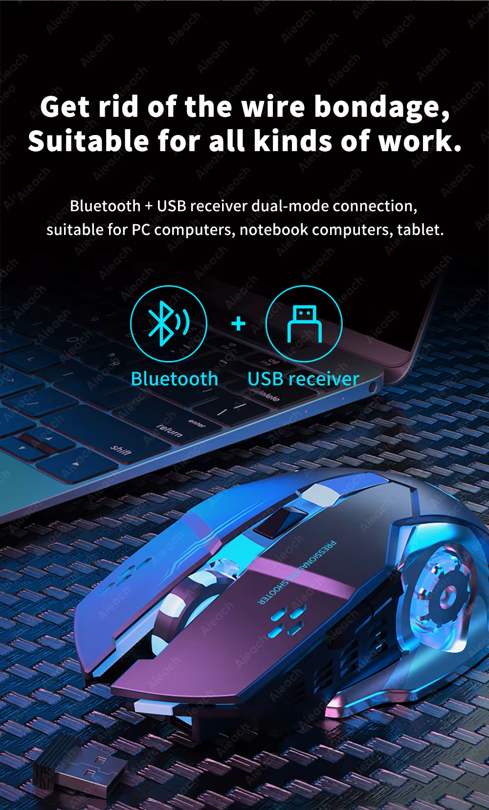 Rechargeable Wireless Mouse for Computer Tablet Bluetooth Gaming Mouse Ergonomic Backlight Mouse Laptop Accessories