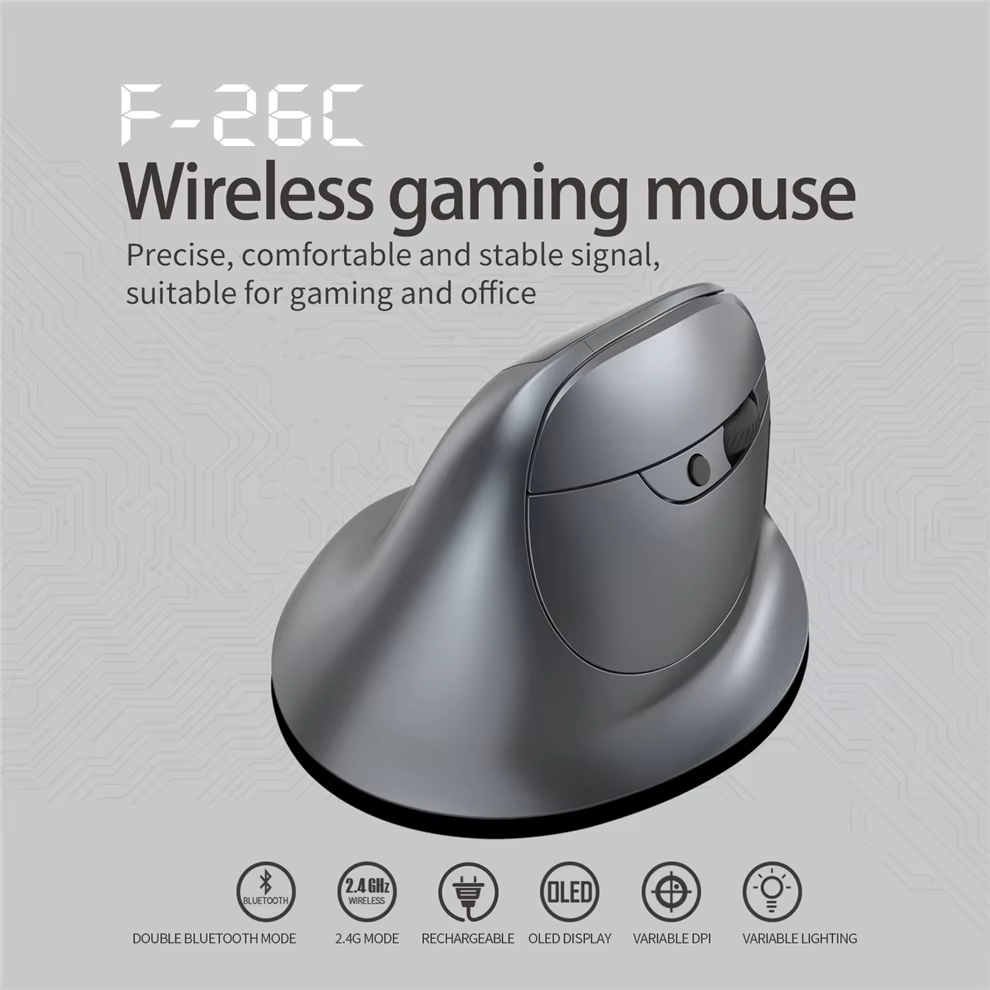 Wireless Gaming Mouse Rechargeable Bluetooth Mouse with LED Screen 2.4Ghz/Bluetooth,3200Dpi Wireless Gaming Mouse for Laptop,Pc