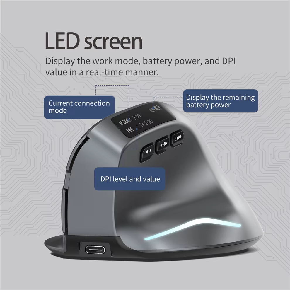 Wireless Gaming Mouse Rechargeable Bluetooth Mouse with LED Screen 2.4Ghz/Bluetooth,3200Dpi Wireless Gaming Mouse for Laptop,Pc