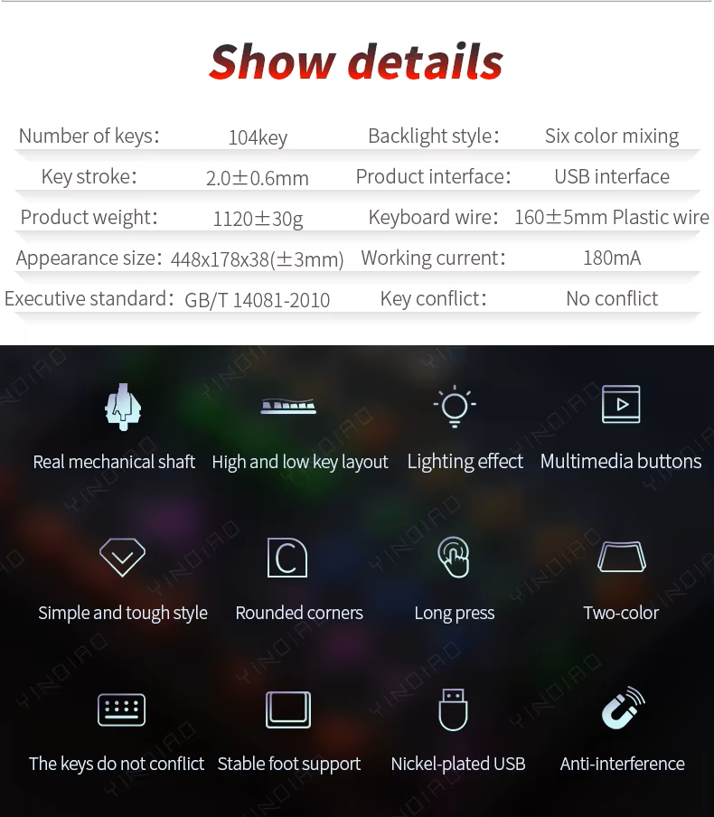 Retro Punk Mechanical Keyboard Blue Black Brown Switch 104 Keys USB Wired Gaming Keyboards RGB Backlit for PC Laptop Gamers