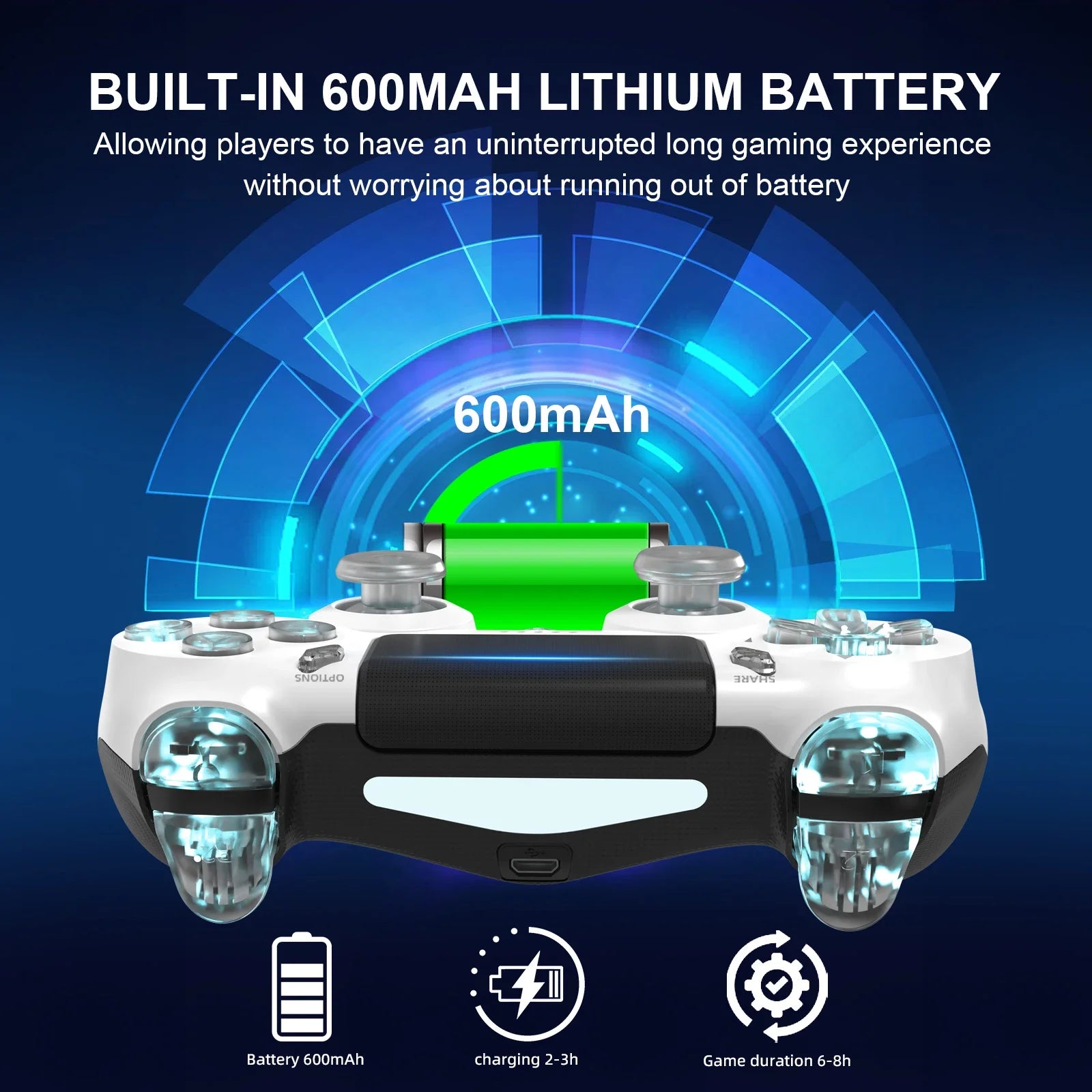 RGB Wireless Game Controller for PS4/PS3/PC – LED Bluetooth Gamepad with 6-Axis Gyro & Dual Vibration
