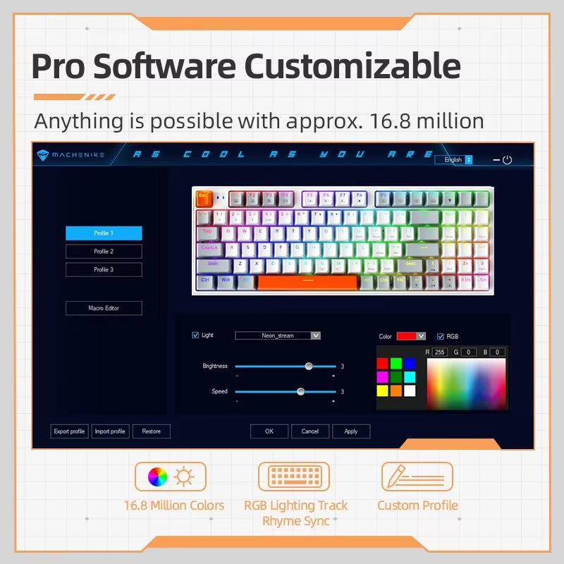 K500W Wireless Mechanical Keyboard Hot Swap Tri-Mode 94 Keys RGB Backlit Gaming Keyboard for PC Gamer Laptop