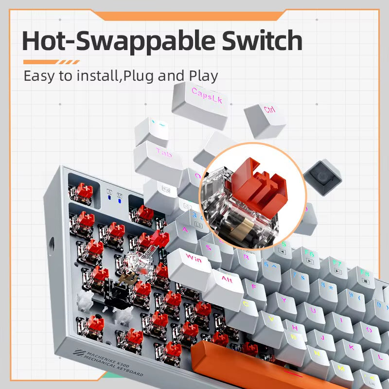 K500W Wireless Mechanical Keyboard Hot Swap Tri-Mode 94 Keys RGB Backlit Gaming Keyboard for PC Gamer Laptop