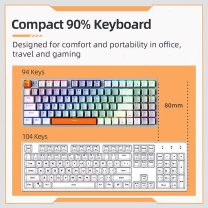 K500W Wireless Mechanical Keyboard Hot Swap Tri-Mode 94 Keys RGB Backlit Gaming Keyboard for PC Gamer Laptop